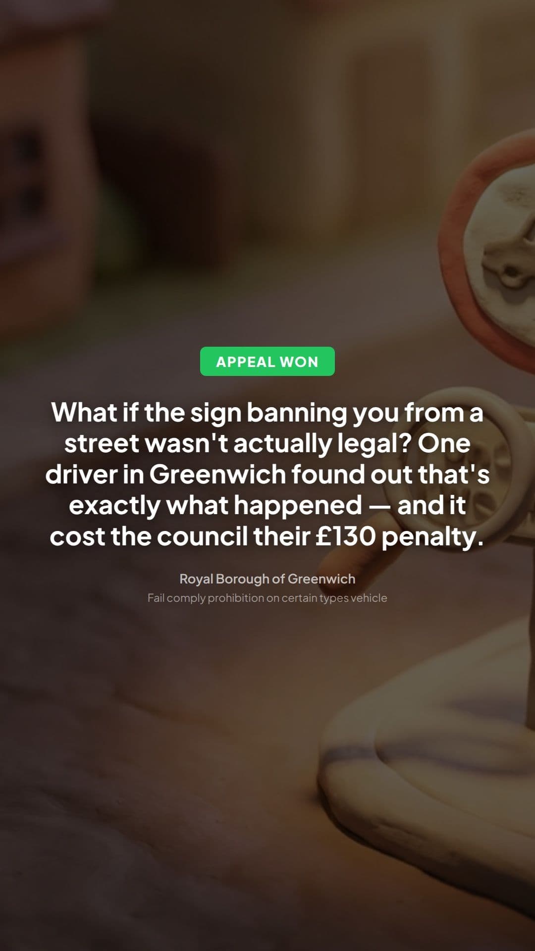 Greenwich PCN: Prohibited Vehicle Sign Appeal Won