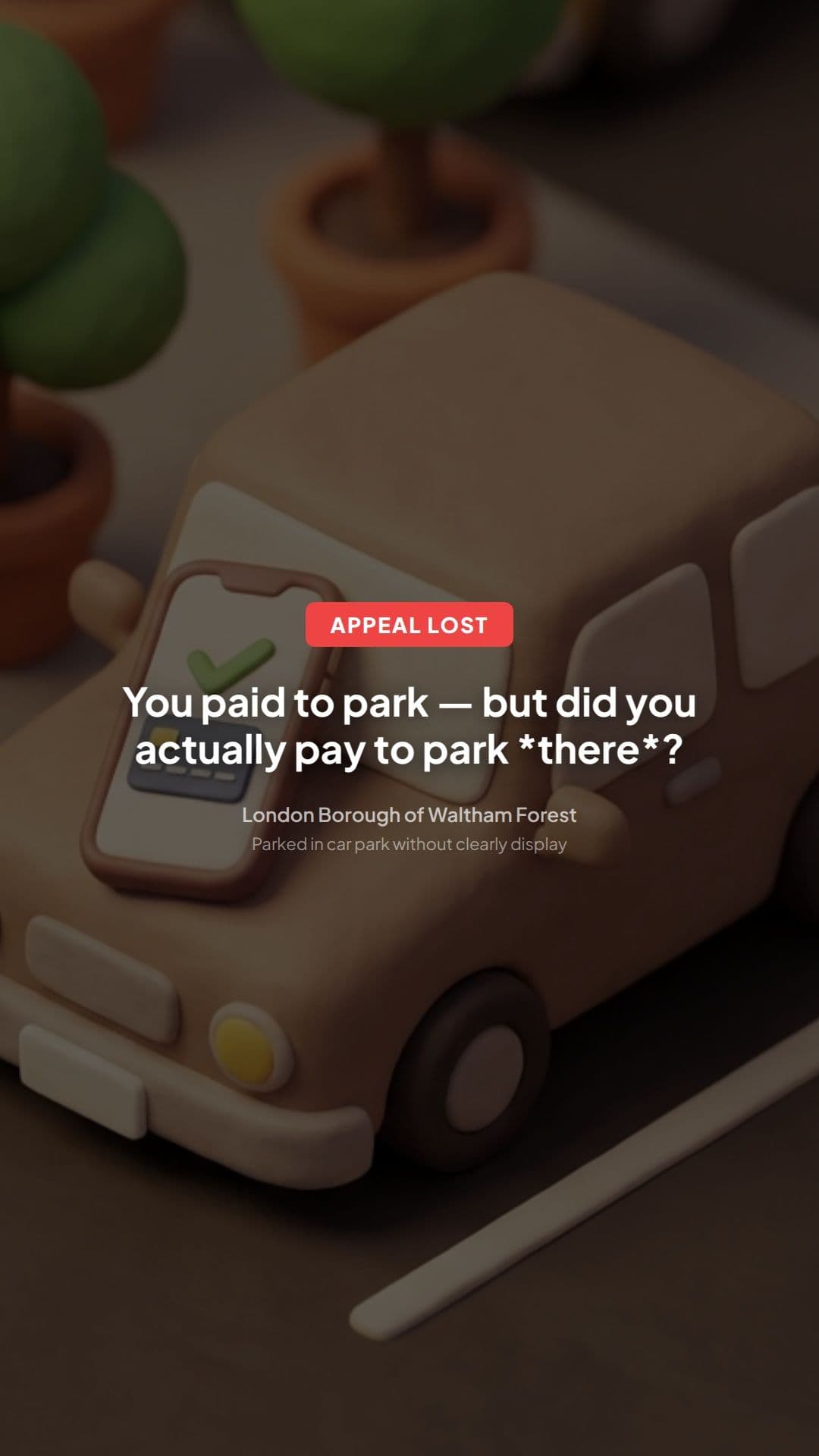 Waltham Forest PCN: Car Park Ticket Not Displayed Lost