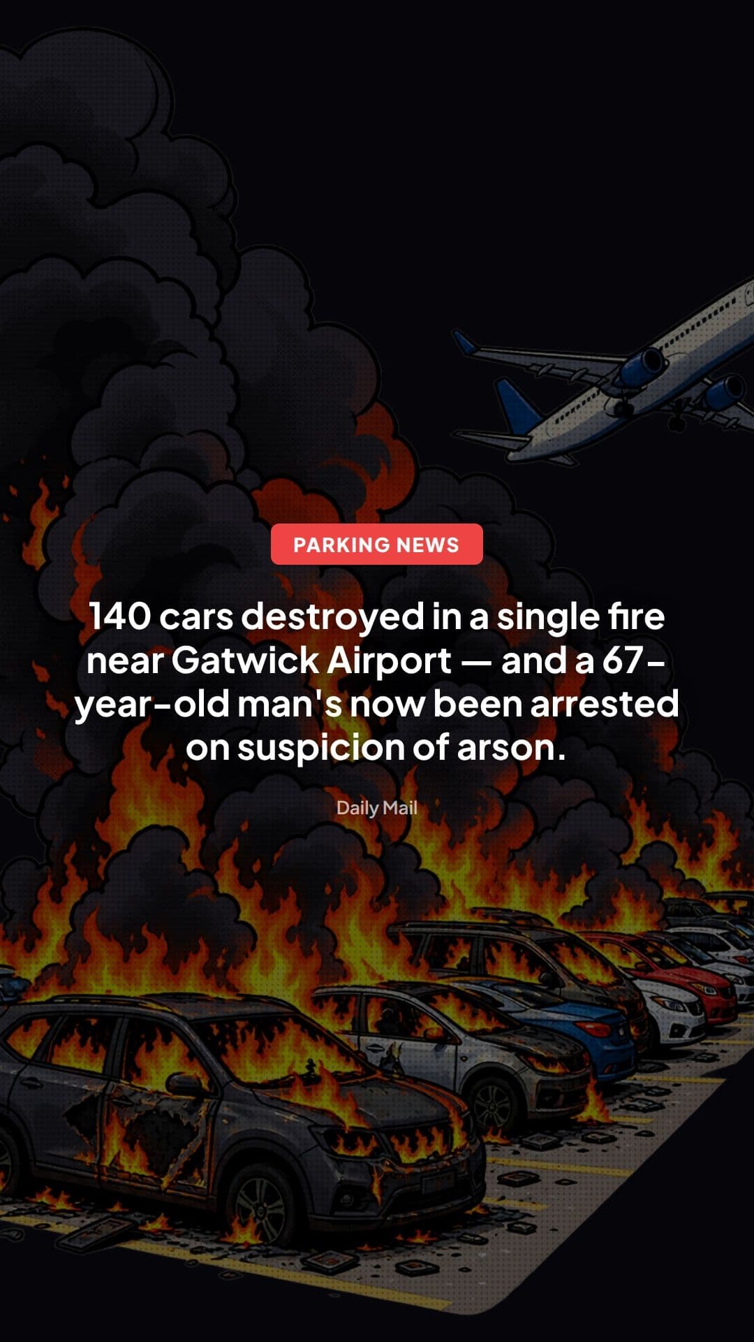 Gatwick Parking Fire: 140 Cars Damaged at Holiday Site